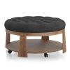 Wire-brushed Finish Natural Tone/Dark Gray 1pc Ottoman Transitional Style Deep Button Linen Like Tufted Seat Open Bottom Shelf Living Room