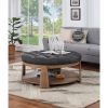 Wire-brushed Finish Natural Tone/Dark Gray 1pc Ottoman Transitional Style Deep Button Linen Like Tufted Seat Open Bottom Shelf Living Room