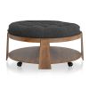 Wire-brushed Finish Natural Tone/Dark Gray 1pc Ottoman Transitional Style Deep Button Linen Like Tufted Seat Open Bottom Shelf Living Room