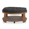 Wire-brushed Finish Natural Tone/Dark Gray 1pc Ottoman Transitional Style Deep Button Linen Like Tufted Seat Open Bottom Shelf Living Room