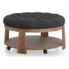 Wire-brushed Finish Natural Tone/Dark Gray 1pc Ottoman Transitional Style Deep Button Linen Like Tufted Seat Open Bottom Shelf Living Room